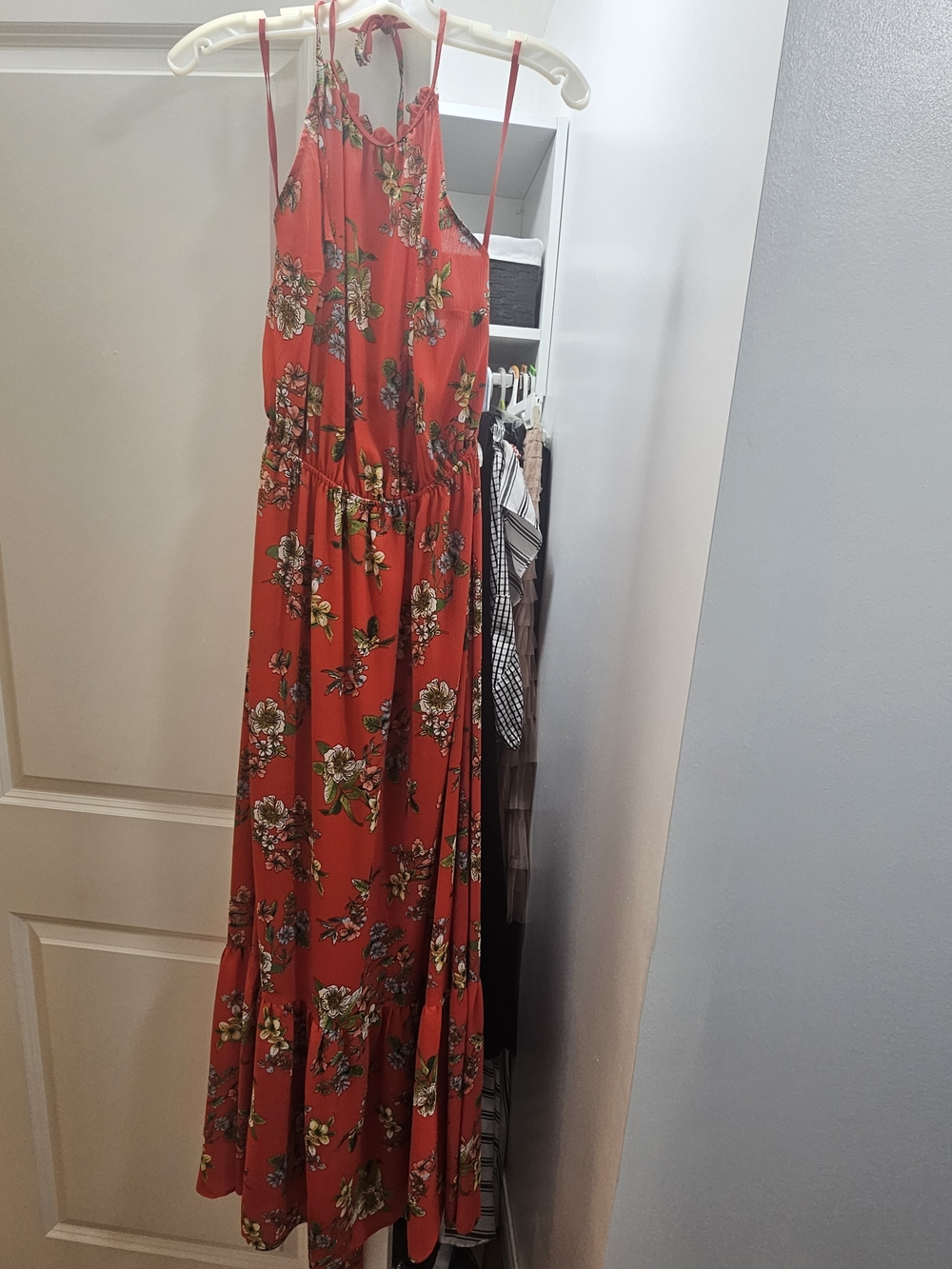 Express Red Floral Halter Maxi Dress